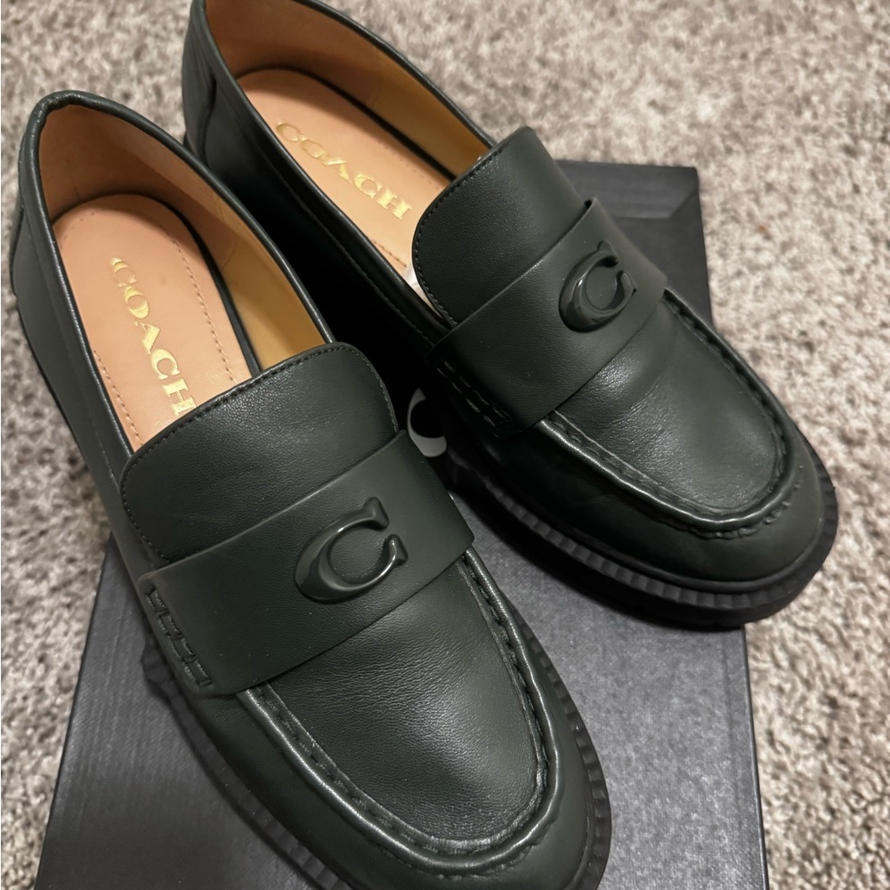 Coach Olive Green Leather Women Loafers - Picture 4 of 5